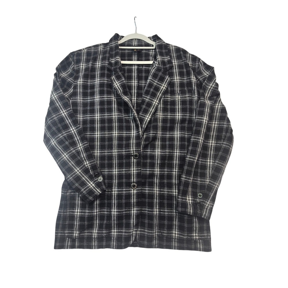 Vintage 90s Lizsport Plaid Blazer Jacket Womens Medium Dark Academia Cotton